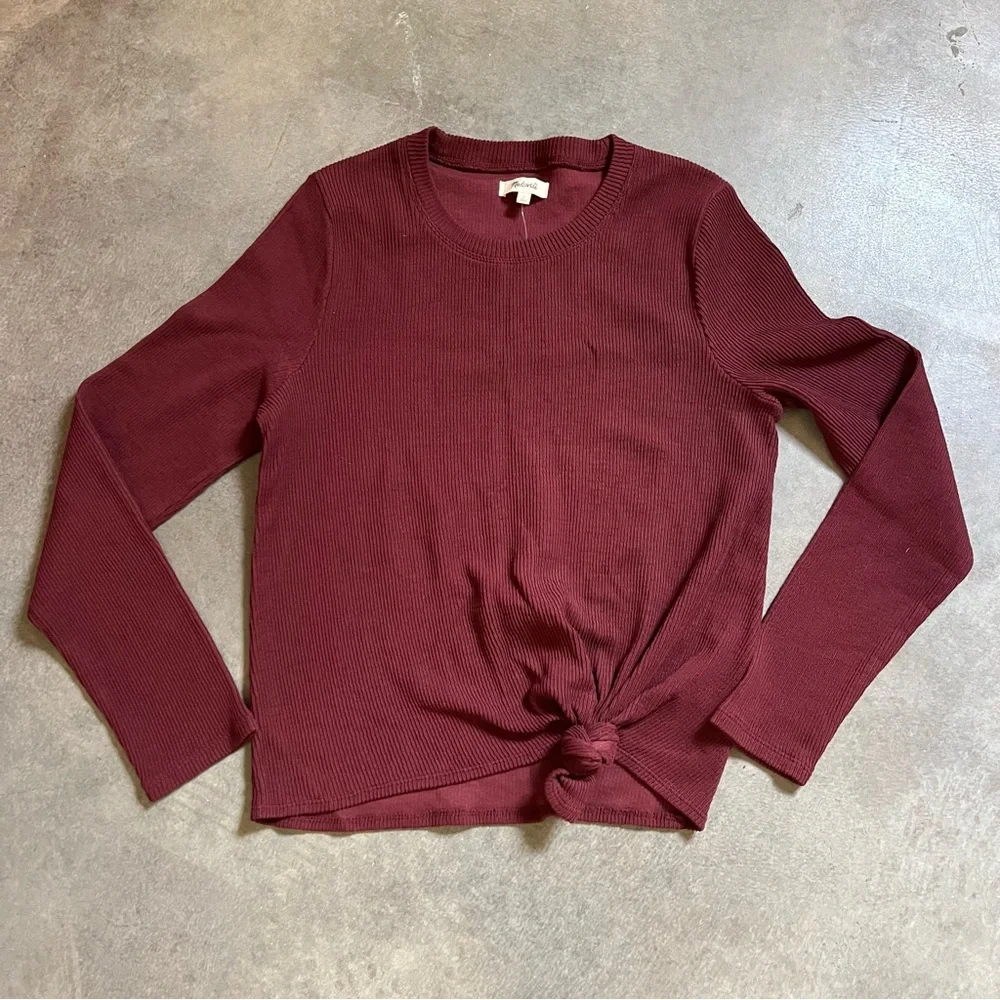 Madewell Ribbed Tie Front Long Sleeve Top